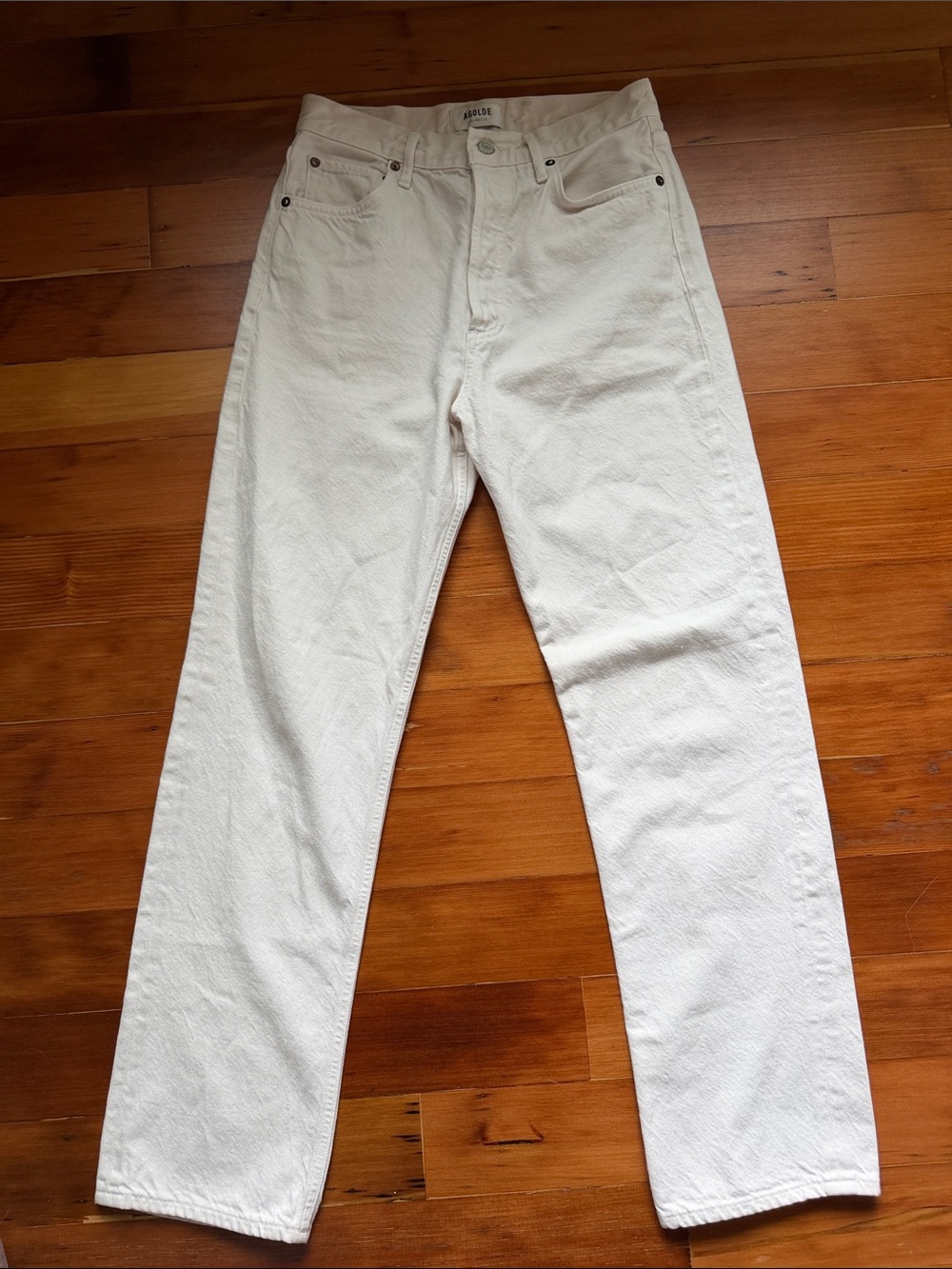 Agolde 90s Pinch Waist Straight Jeans Size 27 in Creamy White - Picture 4 of 7